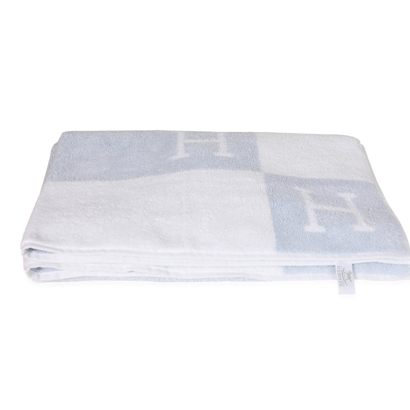 NIB Hermès White & Blue Jacquard Terry Cloth Avalon Bath Towel