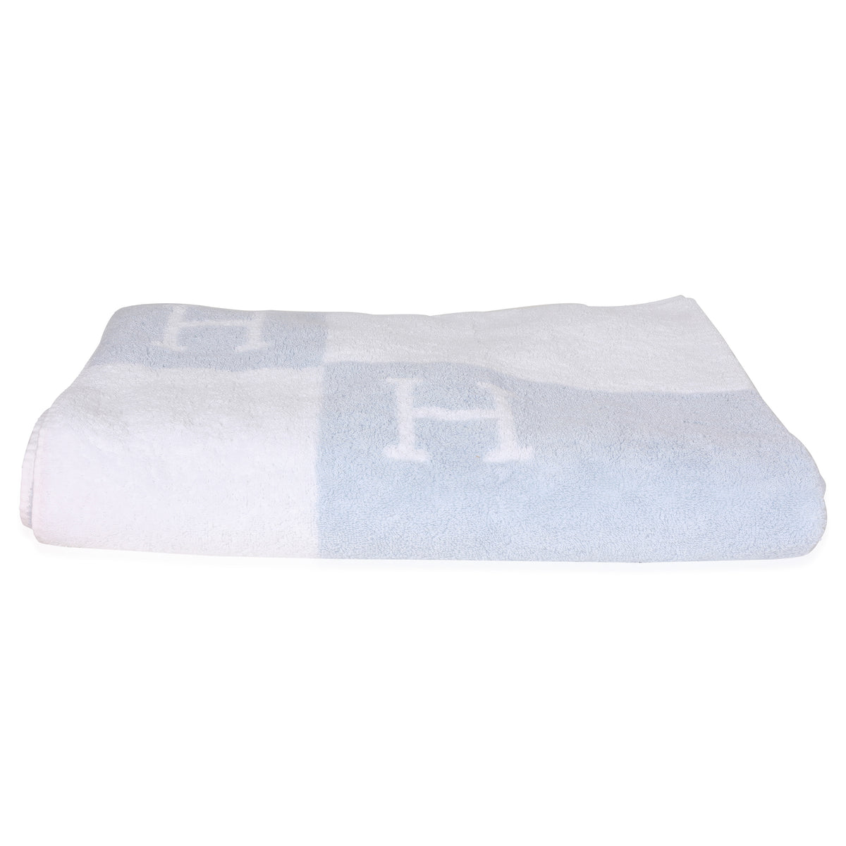 NIB Hermès White & Blue Jacquard Terry Cloth Avalon Bath Towel