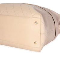 Beige Quilted Grained Calfskin Zip & Carry Tote