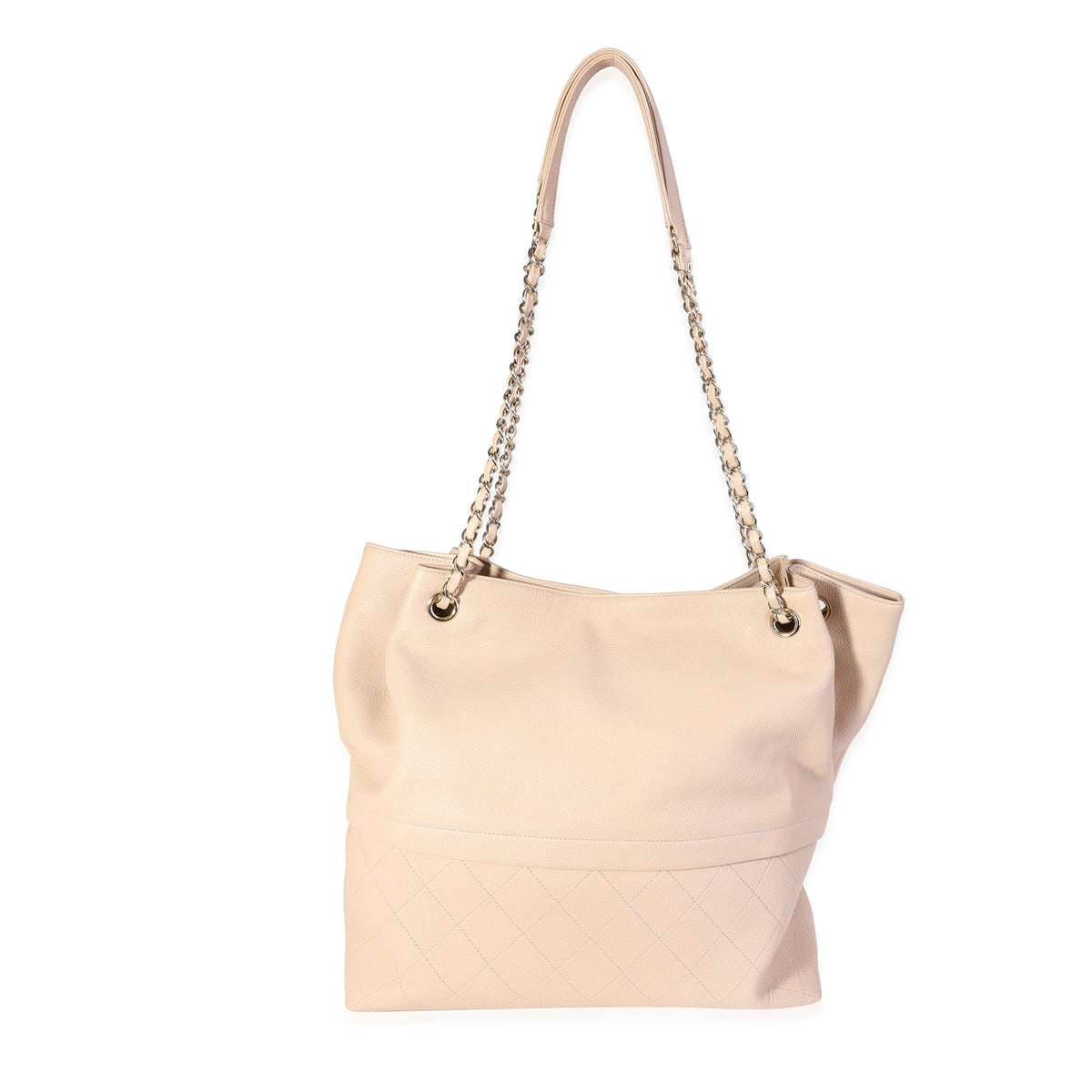 Beige Quilted Grained Calfskin Zip & Carry Tote