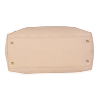 Beige Quilted Grained Calfskin Zip & Carry Tote