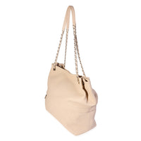 Beige Quilted Grained Calfskin Zip & Carry Tote