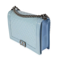 Light Blue Quilted Patent Leather Large Boy Bag