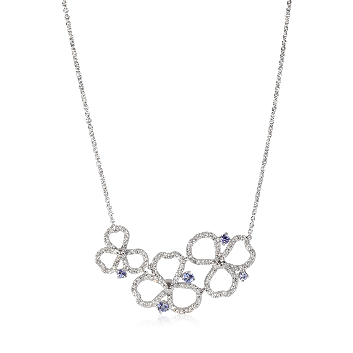 Paper Flowers Necklace with Diamonds & Tanzanite in Platinum