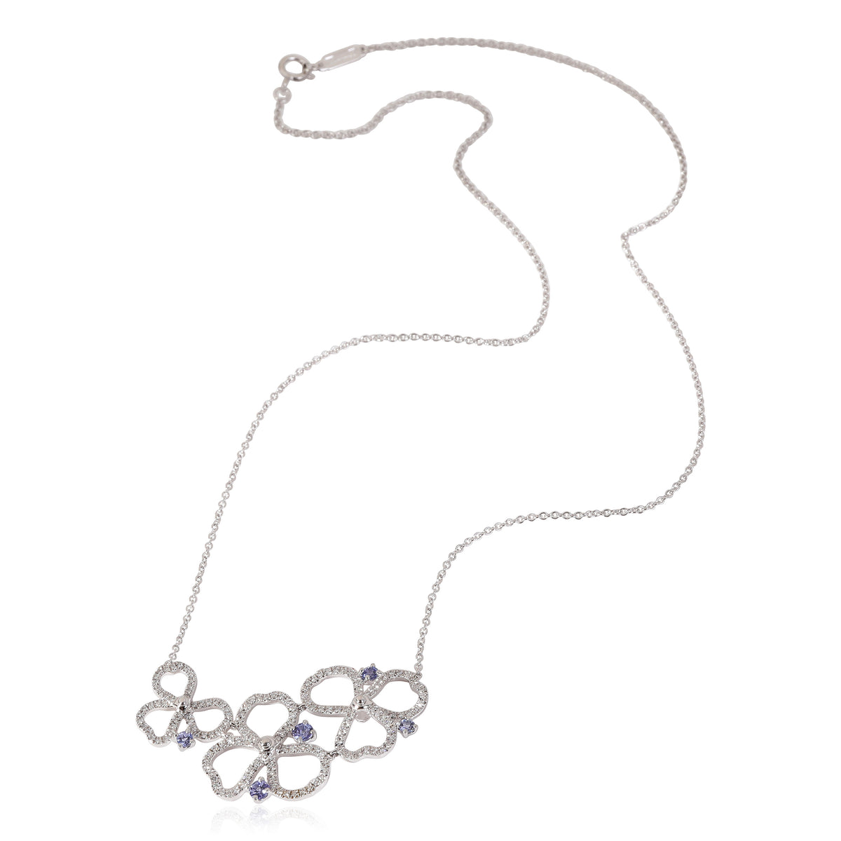 Paper Flowers Necklace with Diamonds & Tanzanite in Platinum