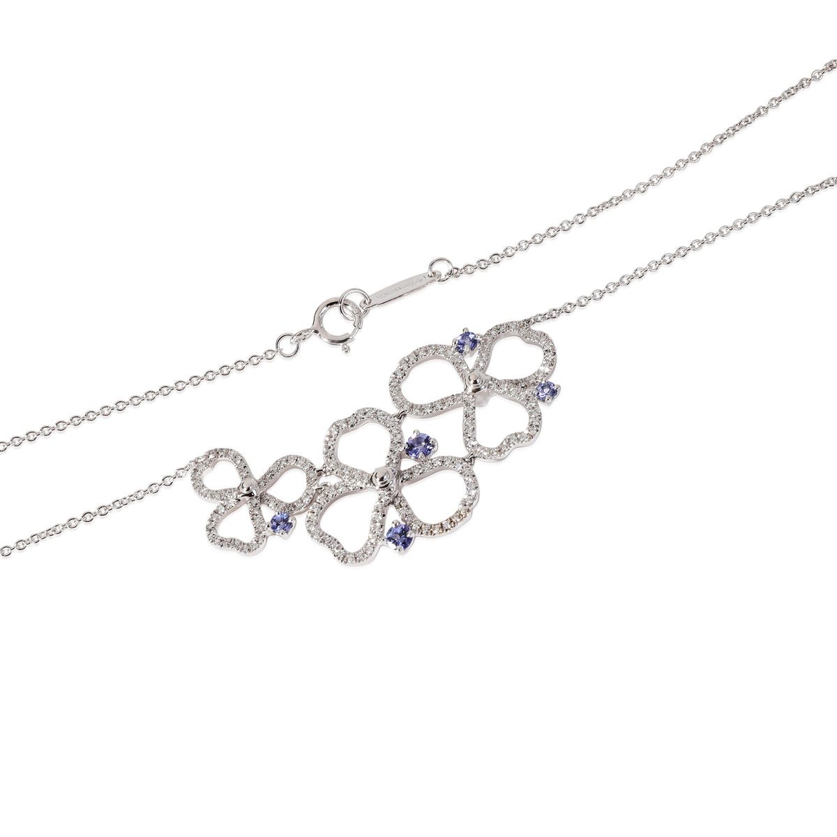 Paper Flowers Necklace with Diamonds & Tanzanite in Platinum