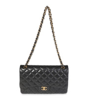 Black Quilted Lambskin Jumbo Classic Double Flap Bag