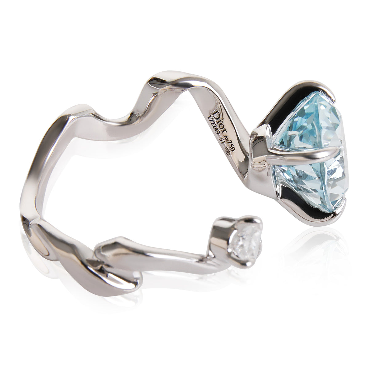 Christian Dior Dior Diorama Precieuse Diamond Aquamarine Ring in 18k White Gold D VS1 0.33 CTW sv