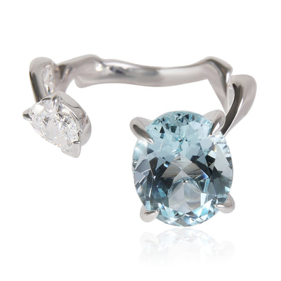 Dior Diorama Precieuse Diamond Aquamarine Ring in 18k White Gold D VS1 0.33 CTW