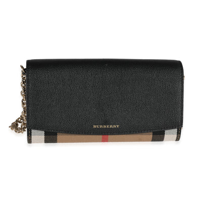 Burberry House Check & Black Leather Chain Wallet