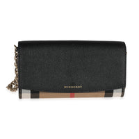 Burberry House Check & Black Leather Chain Wallet