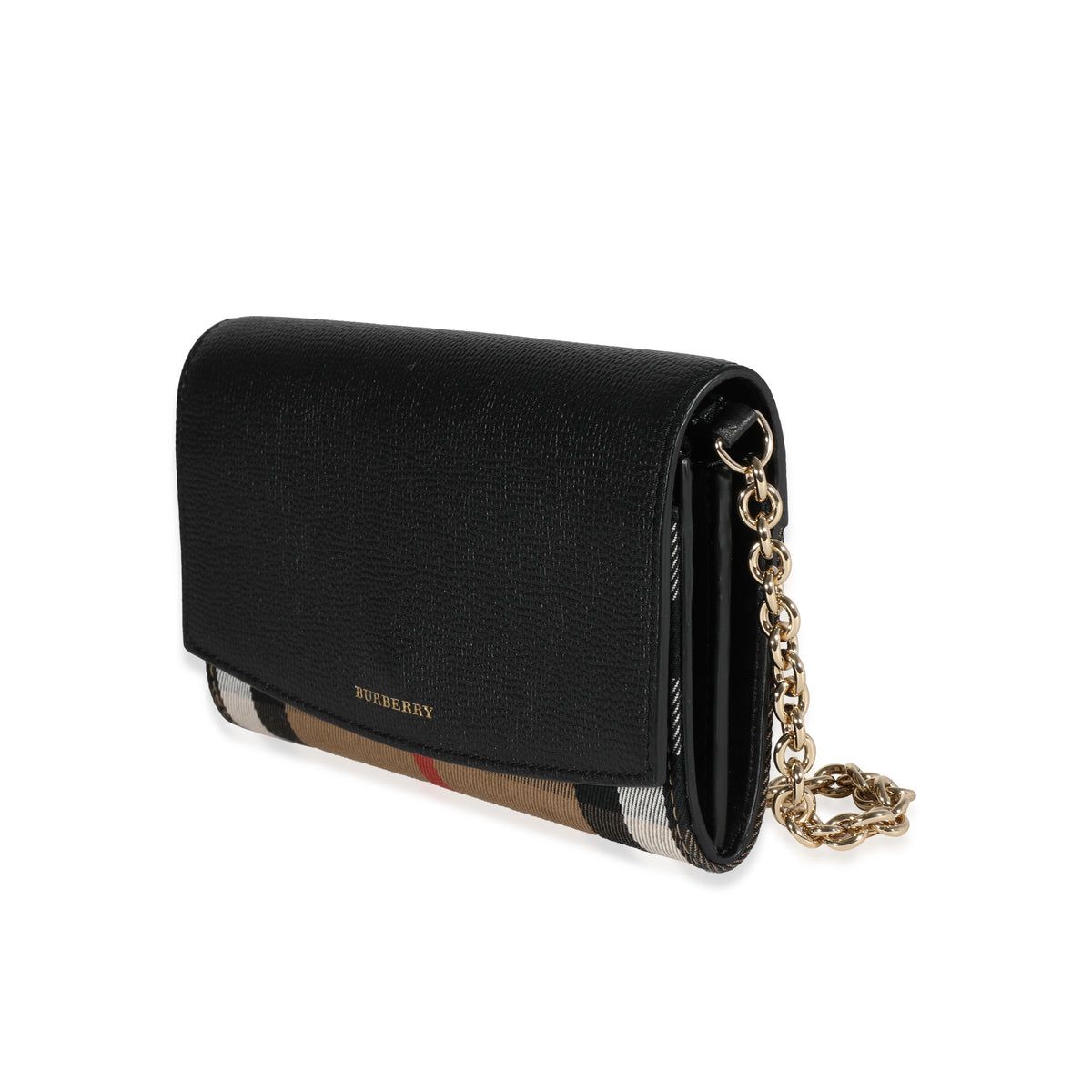 Burberry House Check & Black Leather Chain Wallet