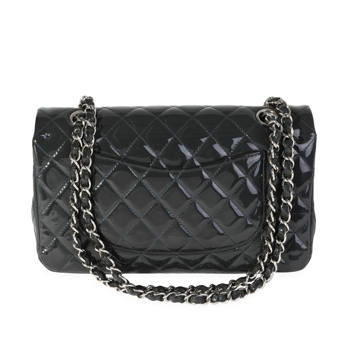Shadow & Blue Quilted Patent Leather Medium Classic Double Flap Bag