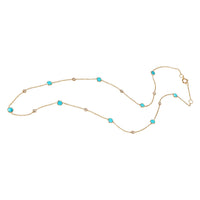 Turquoise &. Rose Cut Diamond Station Necklace, 18k Yellow Gold 0.09 CTW