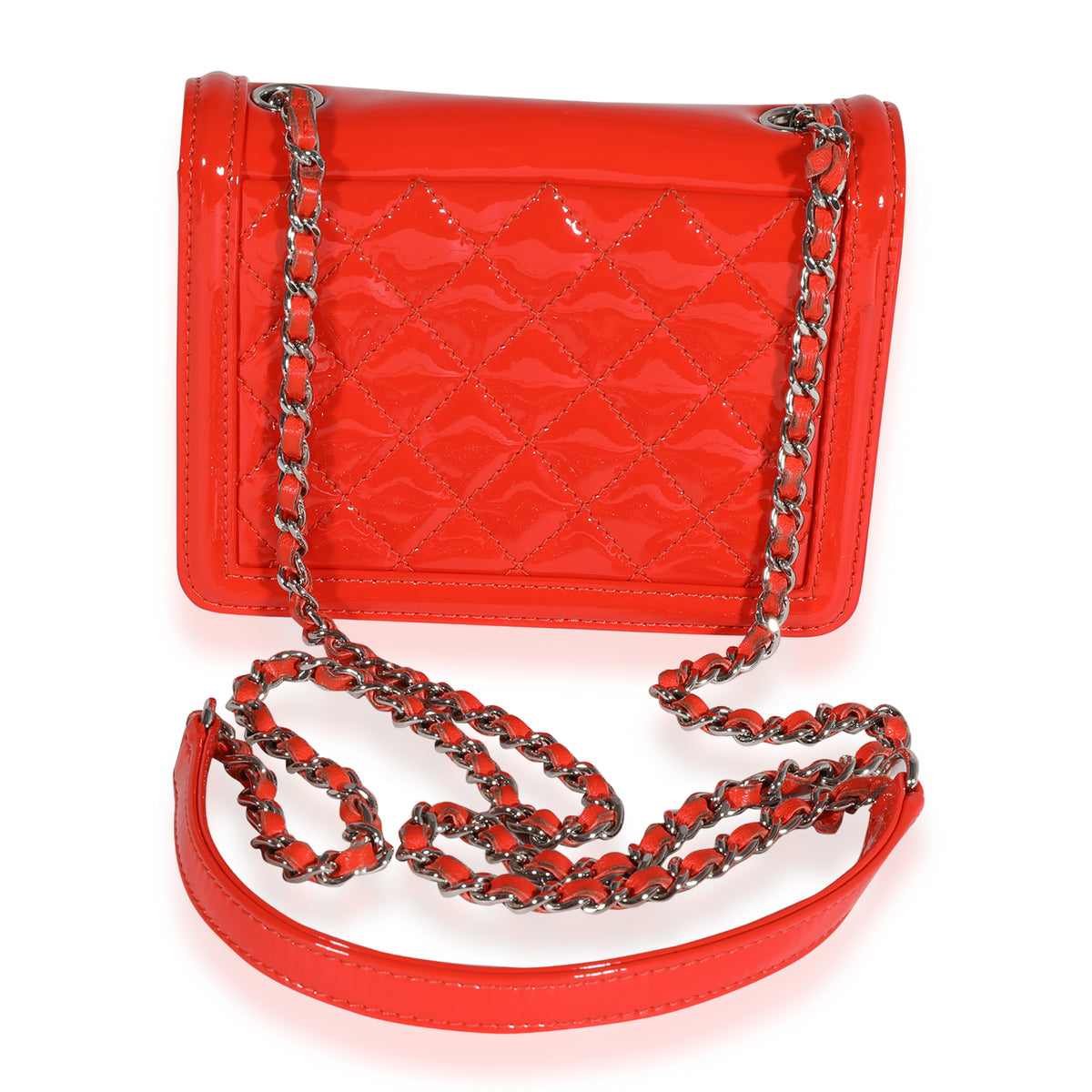 Red Quilted Patent Leather & Plexi Boy Brick Flap Bag