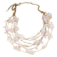 Brass-Toned Rose Quartz & Flat Freshwater Pearl 6 Swag Necklace