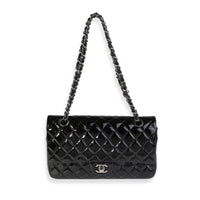 Black Quilted Patent Leather Medium Classic Double Flap Bag