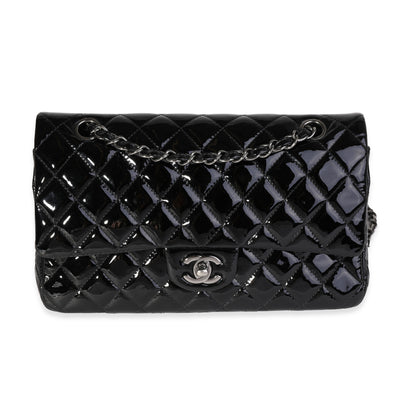 Black Quilted Patent Leather Medium Classic Double Flap Bag