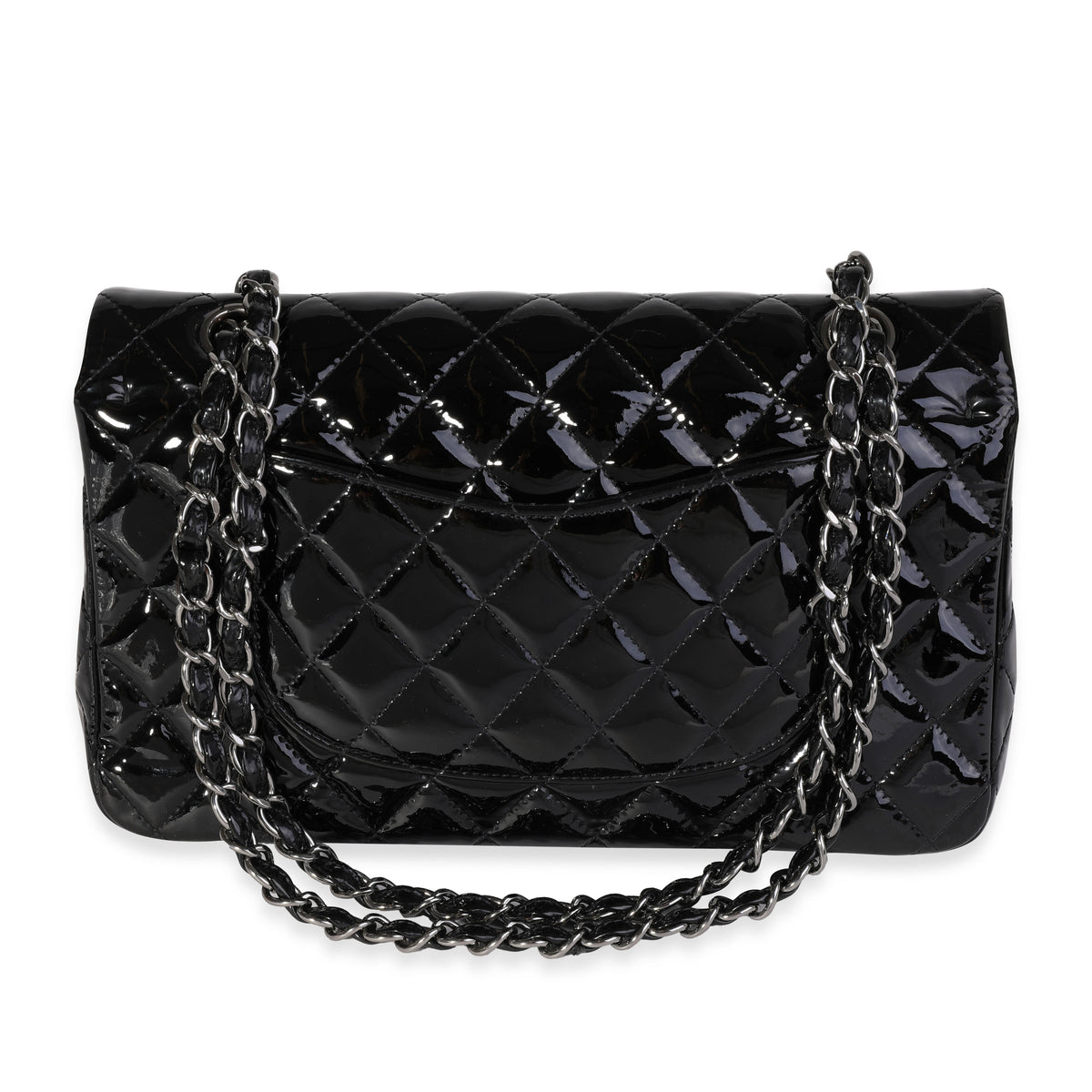 Black Quilted Patent Leather Medium Classic Double Flap Bag