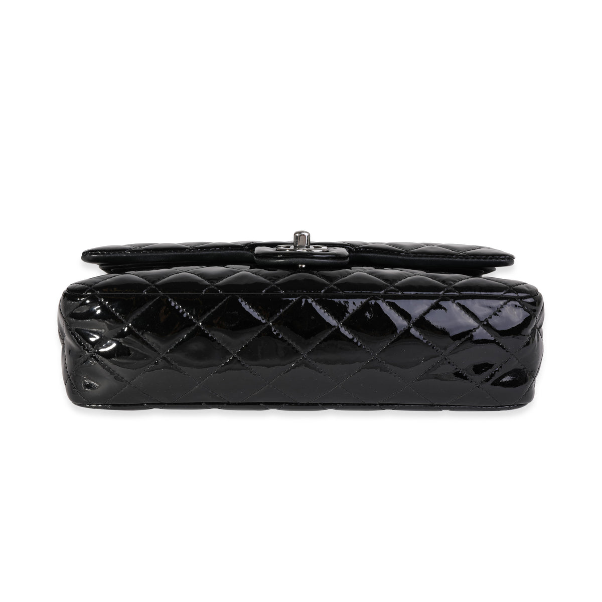 Black Quilted Patent Leather Medium Classic Double Flap Bag