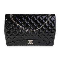 Chanel Black Quilted Patent Leather Maxi Classic Double Flap Bag Handbag fv