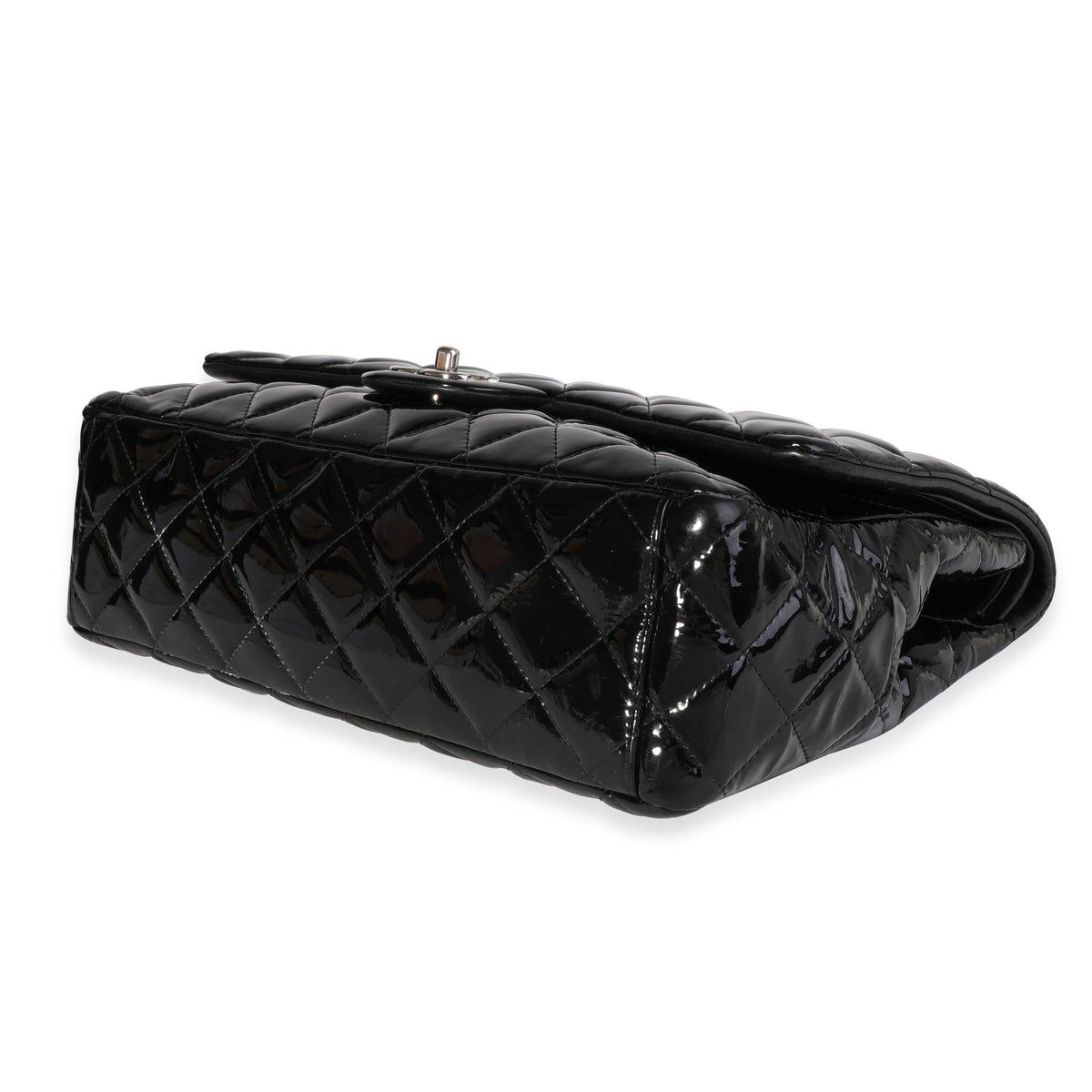 Black Quilted Patent Leather Maxi Classic Double Flap Bag