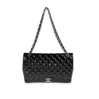 Black Quilted Patent Leather Maxi Classic Double Flap Bag