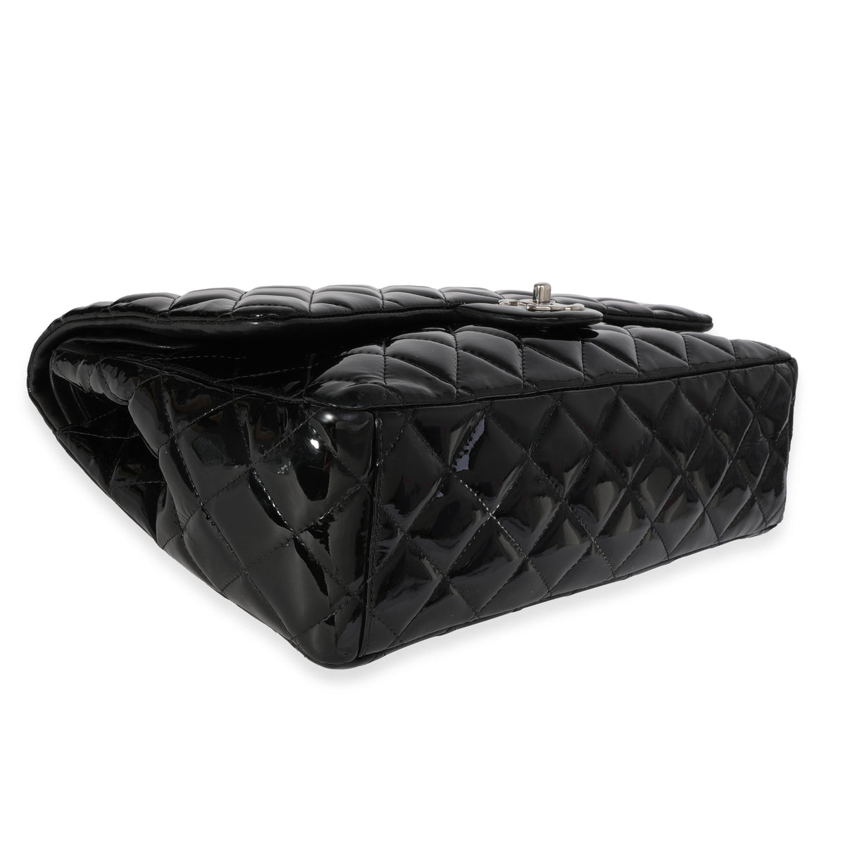 Black Quilted Patent Leather Maxi Classic Double Flap Bag