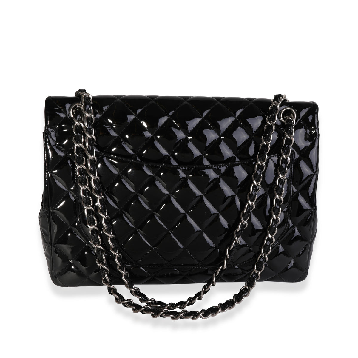 Black Quilted Patent Leather Maxi Classic Double Flap Bag