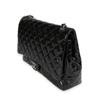 Black Quilted Patent Leather Maxi Classic Double Flap Bag