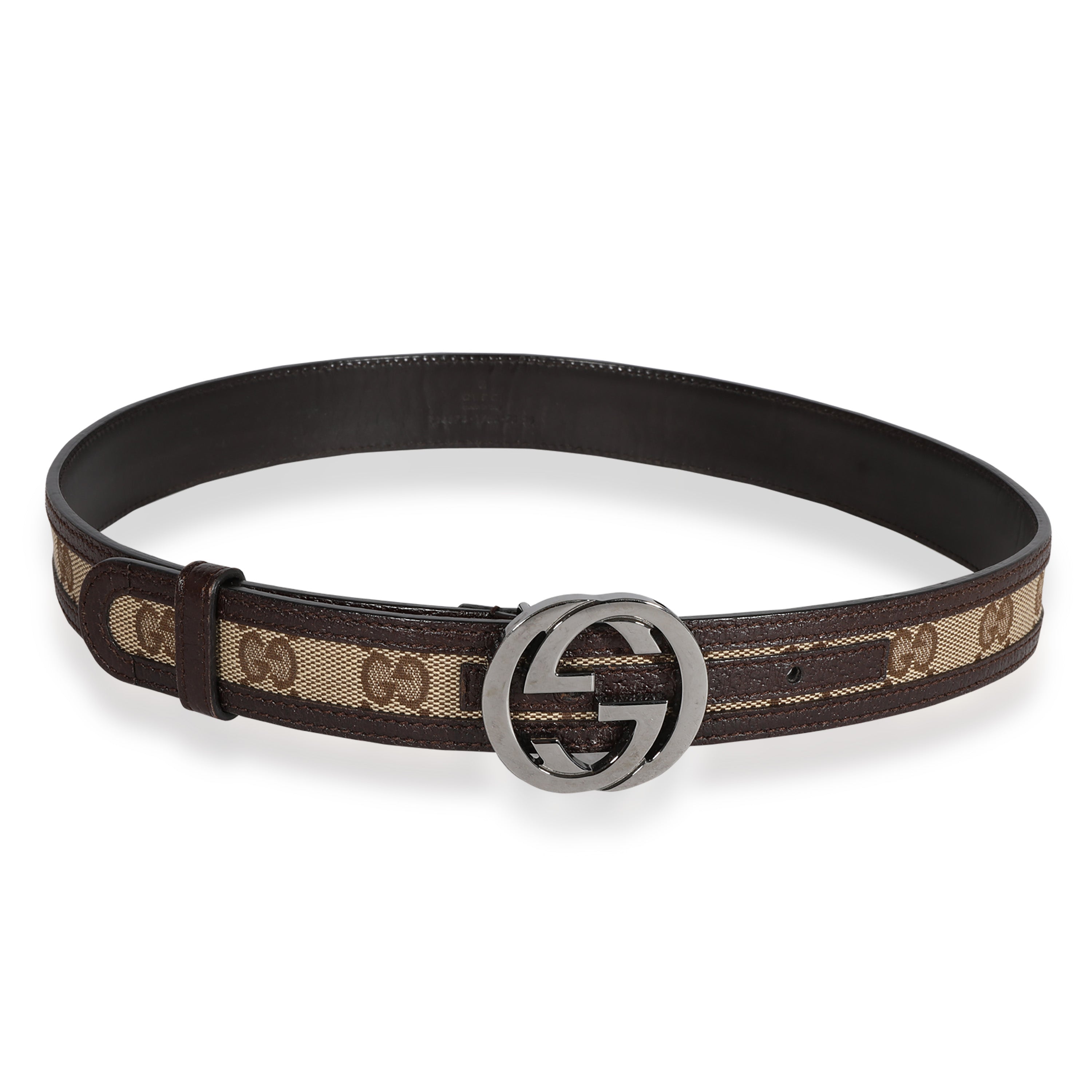 Gucci GG Canvas & Brown Leather Interlocking G Belt 75  display picture 3