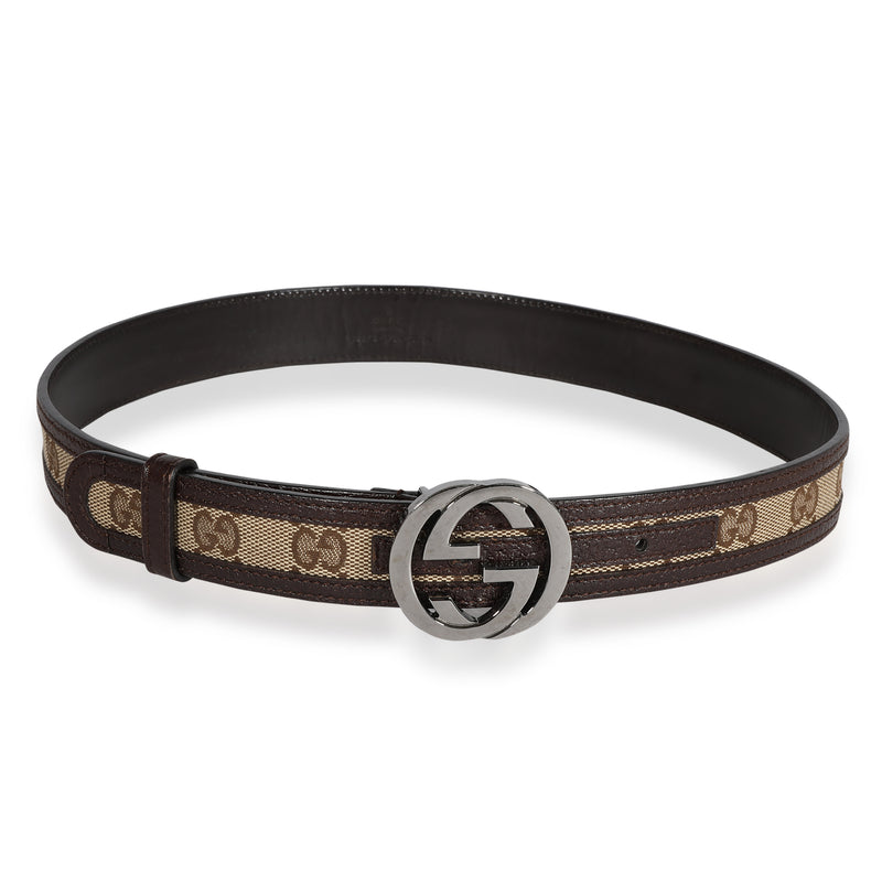 GG Canvas & Brown Leather Interlocking G Belt 75