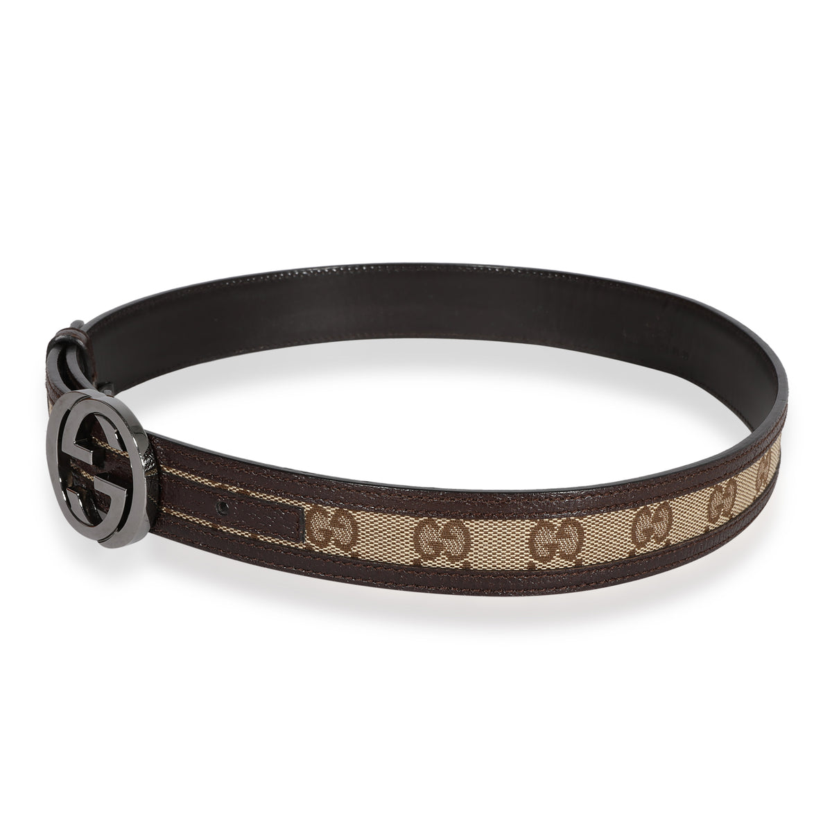 GG Canvas & Brown Leather Interlocking G Belt 75