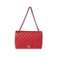 Red Quilted Caviar Maxi Classic Double Flap Bag