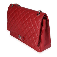 Red Quilted Caviar Maxi Classic Double Flap Bag