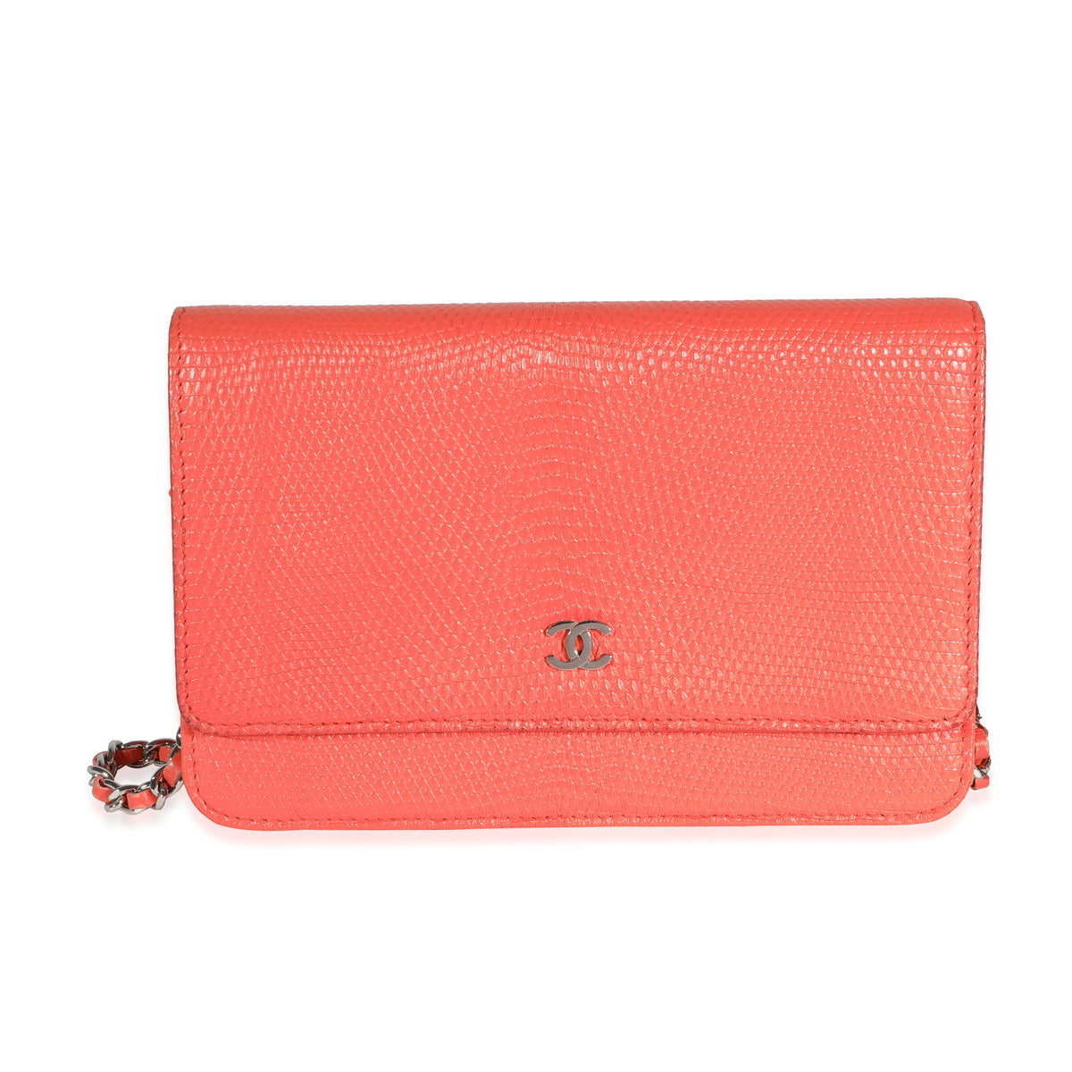 Chanel Coral Lizard Wallet On Chain Handbag fv