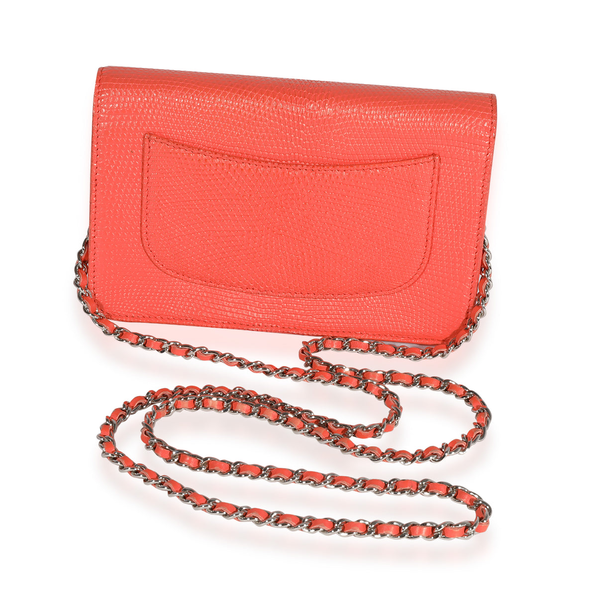 Chanel Coral Lizard Wallet On Chain Handbag pv
