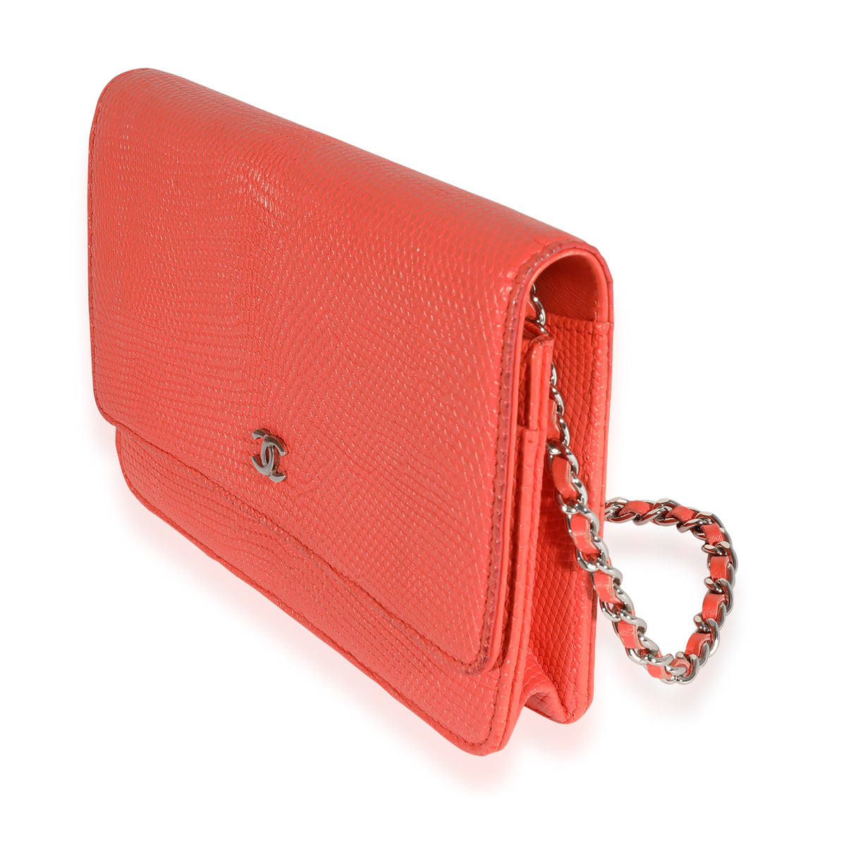 Chanel Coral Lizard Wallet On Chain Handbag sv