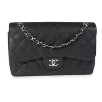 Black Quilted Caviar Jumbo Classic Double Flap Handbag