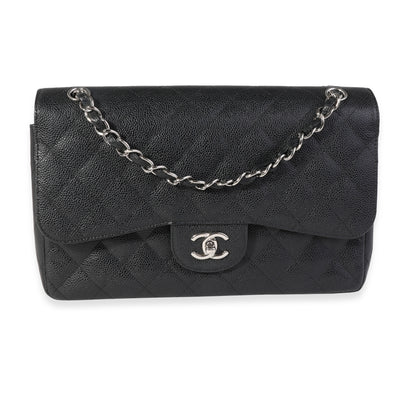 Black Quilted Caviar Jumbo Classic Double Flap Bag