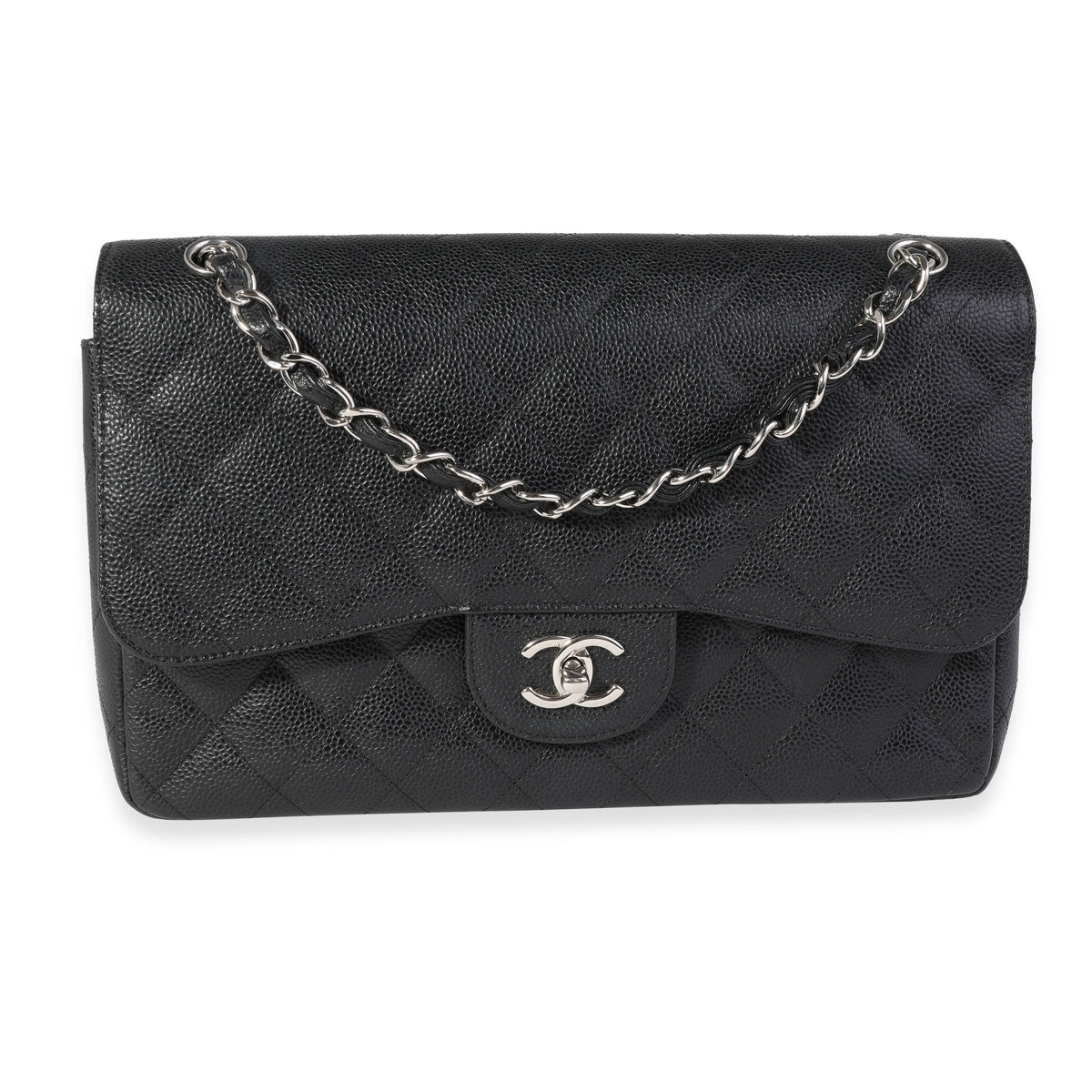 Black Quilted Caviar Jumbo Classic Double Flap Handbag