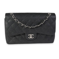 Black Quilted Caviar Jumbo Classic Double Flap Handbag