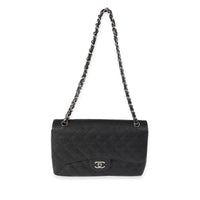 Black Quilted Caviar Jumbo Classic Double Flap Handbag