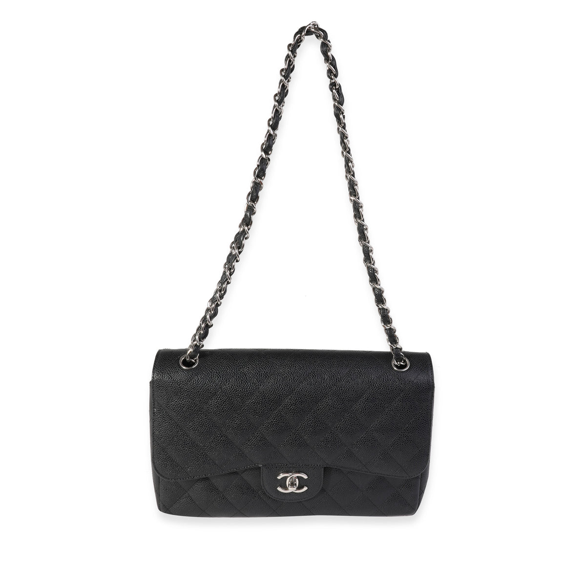 Black Quilted Caviar Jumbo Classic Double Flap Handbag