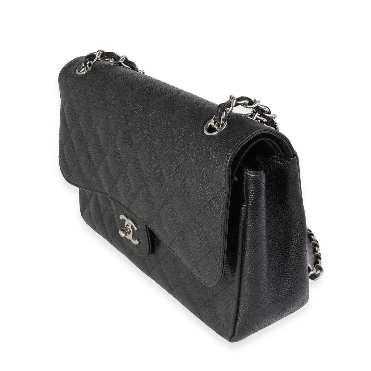 Black Quilted Caviar Jumbo Classic Double Flap Handbag