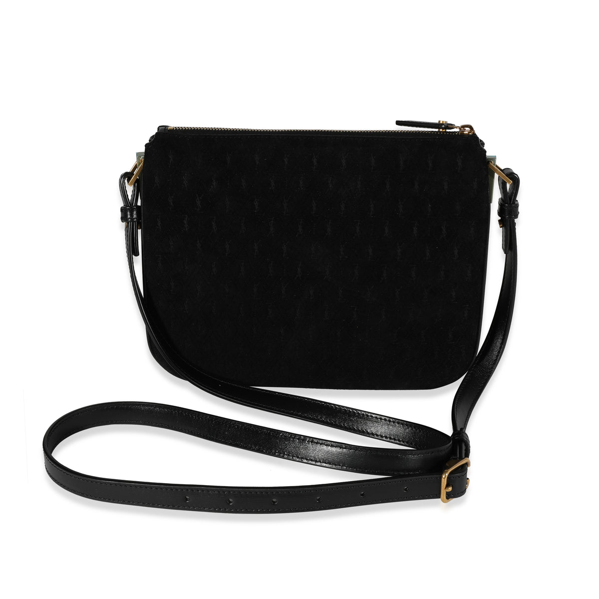 Black Suede & Leather All-Over Monogram Bag