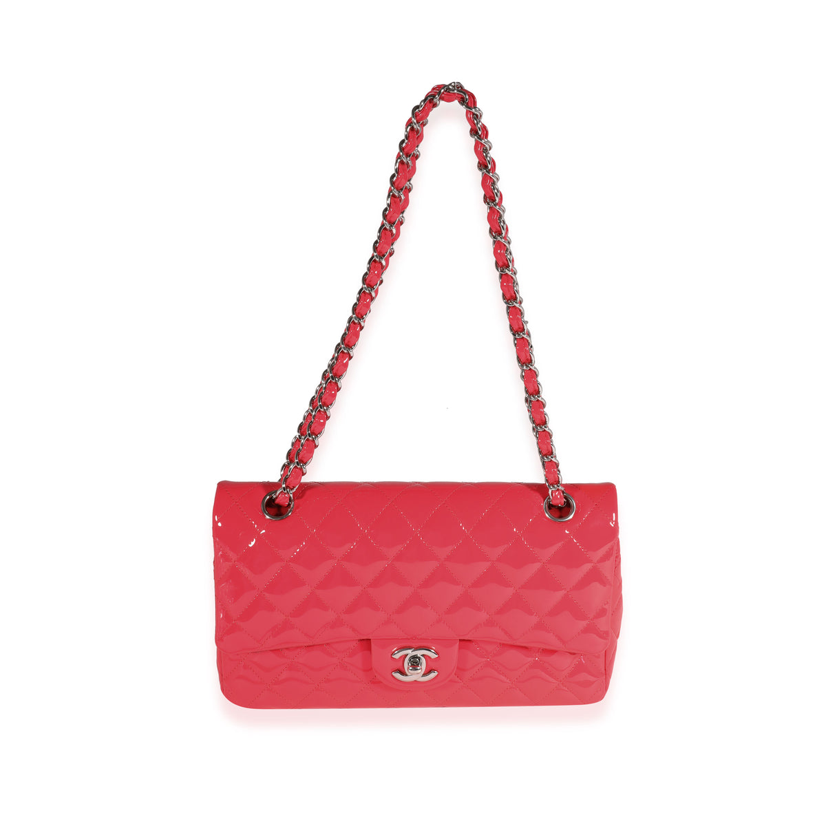 Candy Pink Quilted Patent Leather Medium Classic Double Flap Bag