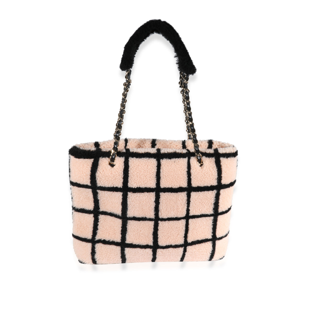 Peach & Black Shearling Shopping Tote