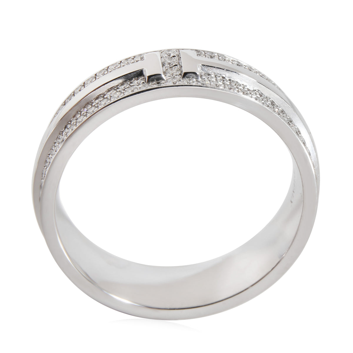 T Wide Pave Diamond Ring in 18K White Gold  0.63 Ctw