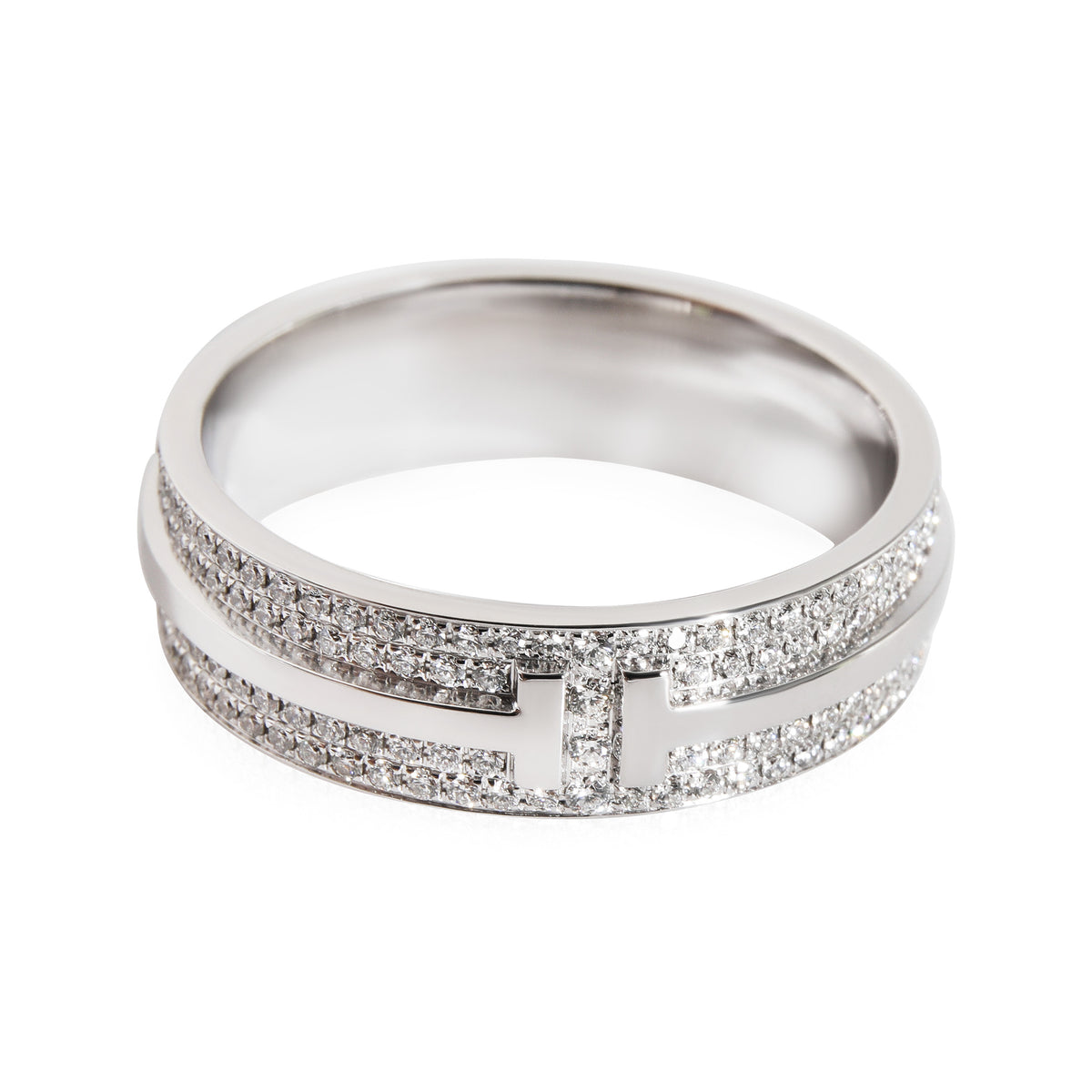 Tiffany T Wide Pave Diamond Ring in 18K White Gold  0.63 Ctw